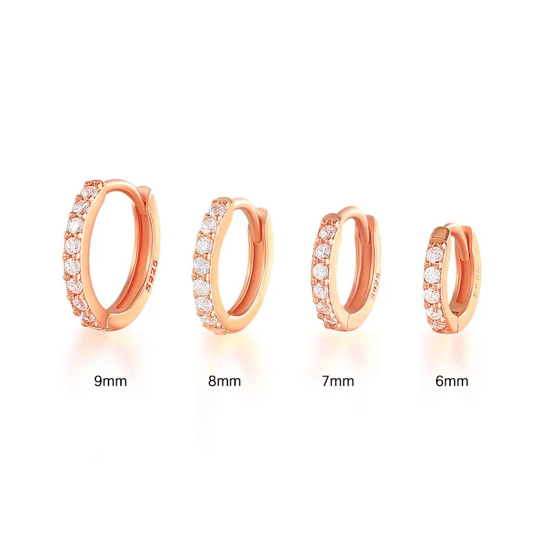6/7/8/9 MM Cartilage Circle Earrings 925 Sterling Silver Bling CZ Huggie Hoop Earring for Women Piercing Buckle Wedding Jewelry