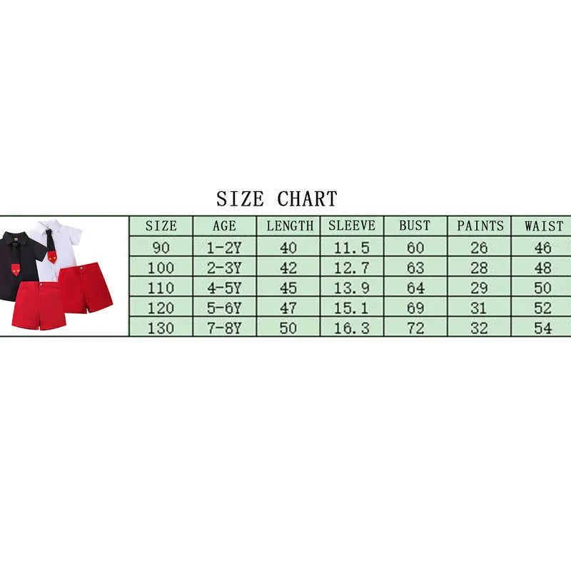 2 Pieces Kids Suit Set, Summer Contrast Color Lapel Short Sleeve Shirt with Necktie+ Short Pants for Boys, 1-8 Years