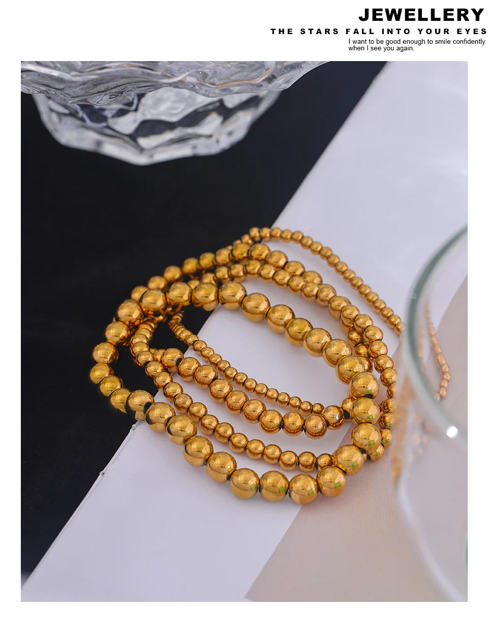 Yhpup 3/4/5/6 MM Stainless Steel Beads Daily Handmade Elastic Bracelet Bangle Waterproof Wrist Wholesale Gold Color Jewelry Men