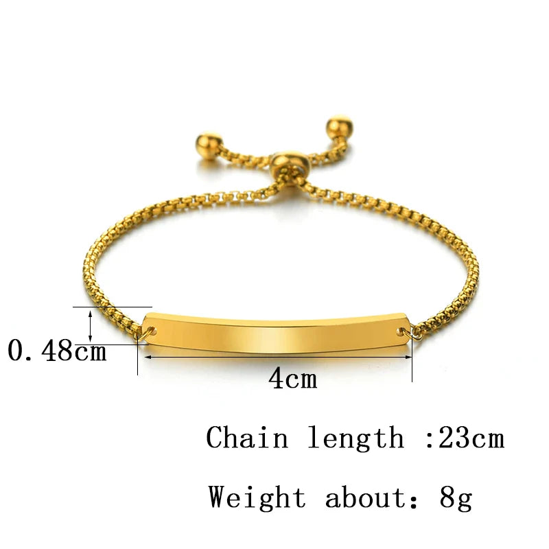 Punk Man Bracelets Hip Pop Gold Color Stainless Steel Thick Hand Chain Blank Bar Couple Men Women Family Jewelry Birthday Gift