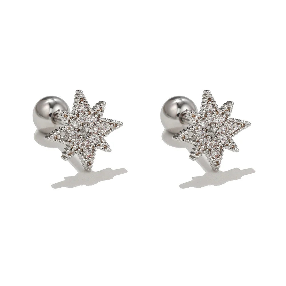 New Design Stainless Steel Cubic Zirconia Chain Stud Earrings For Women Star Moon Cartilage Earring Piercing Jewelry