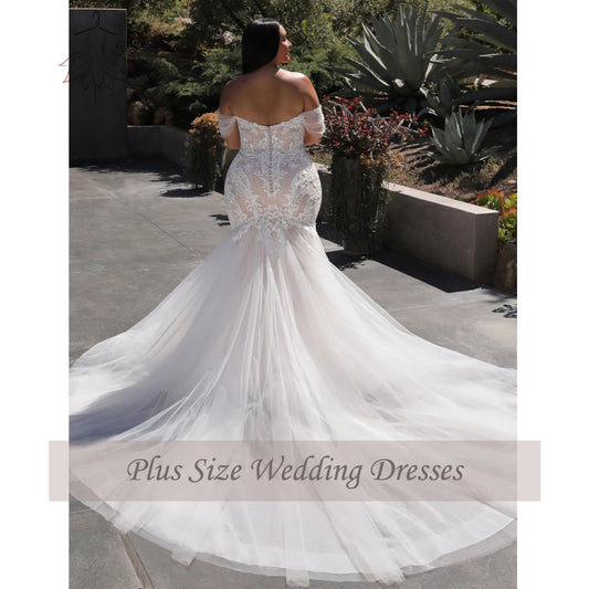 Wedding Dresses Plus Size Off the Shoulder Bride Gowns Appliques Sweep