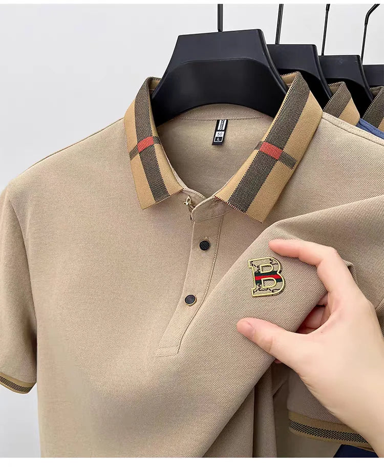 Luxury brand logo short sleeve polo shirt men summer new high-end silk cotton breathable Paul T-shirt fashion casual men's wear