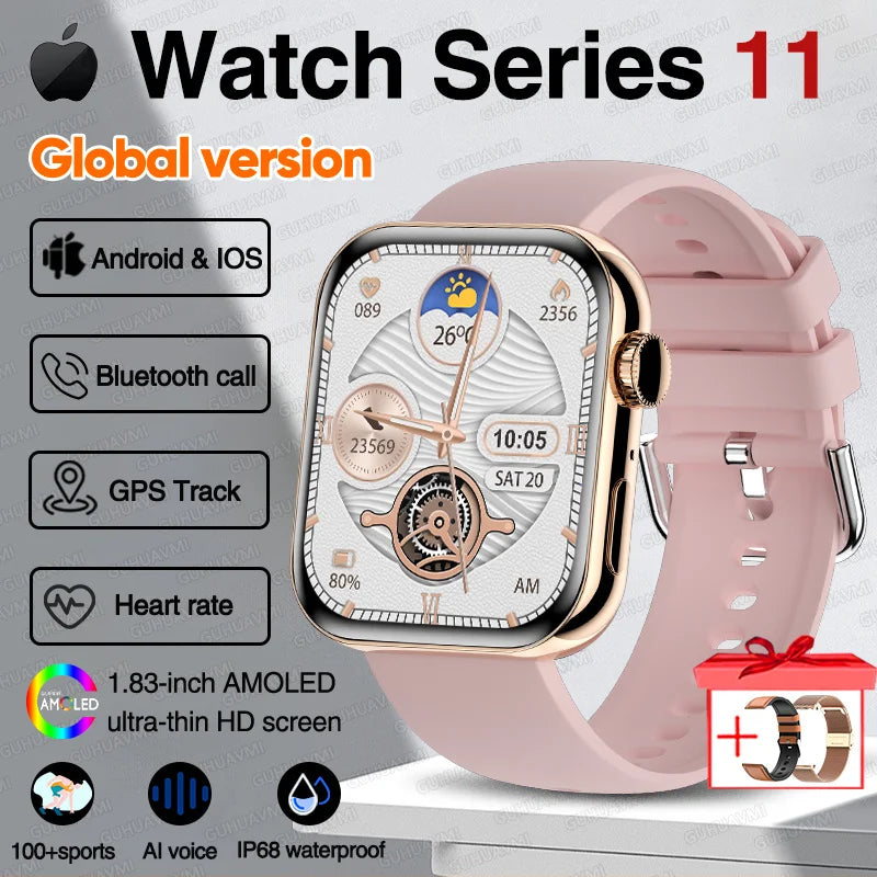 New Series 11 Watch Original Men Women Bracelet AMOLED Display Heart Rate Bluetooth Call GPS Track Waterproof Sports Smartwatch