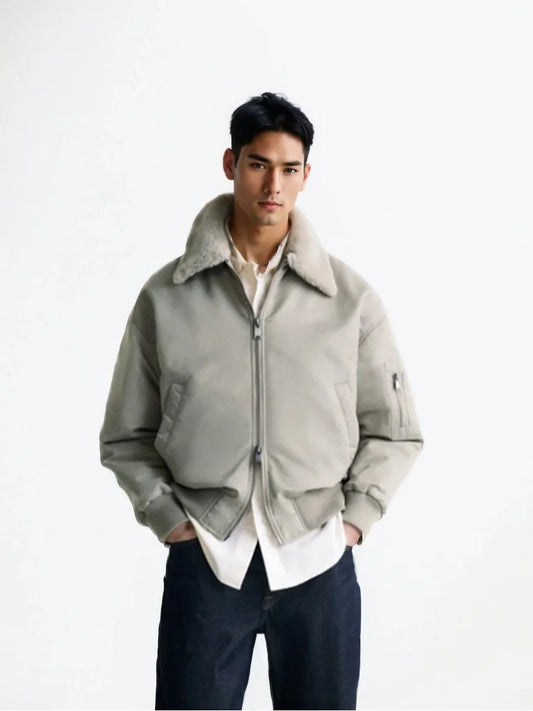 Men's Autumn And Winter Cotton Jacket Retro Wool Collar Lapel Short Double Pull  Jacket