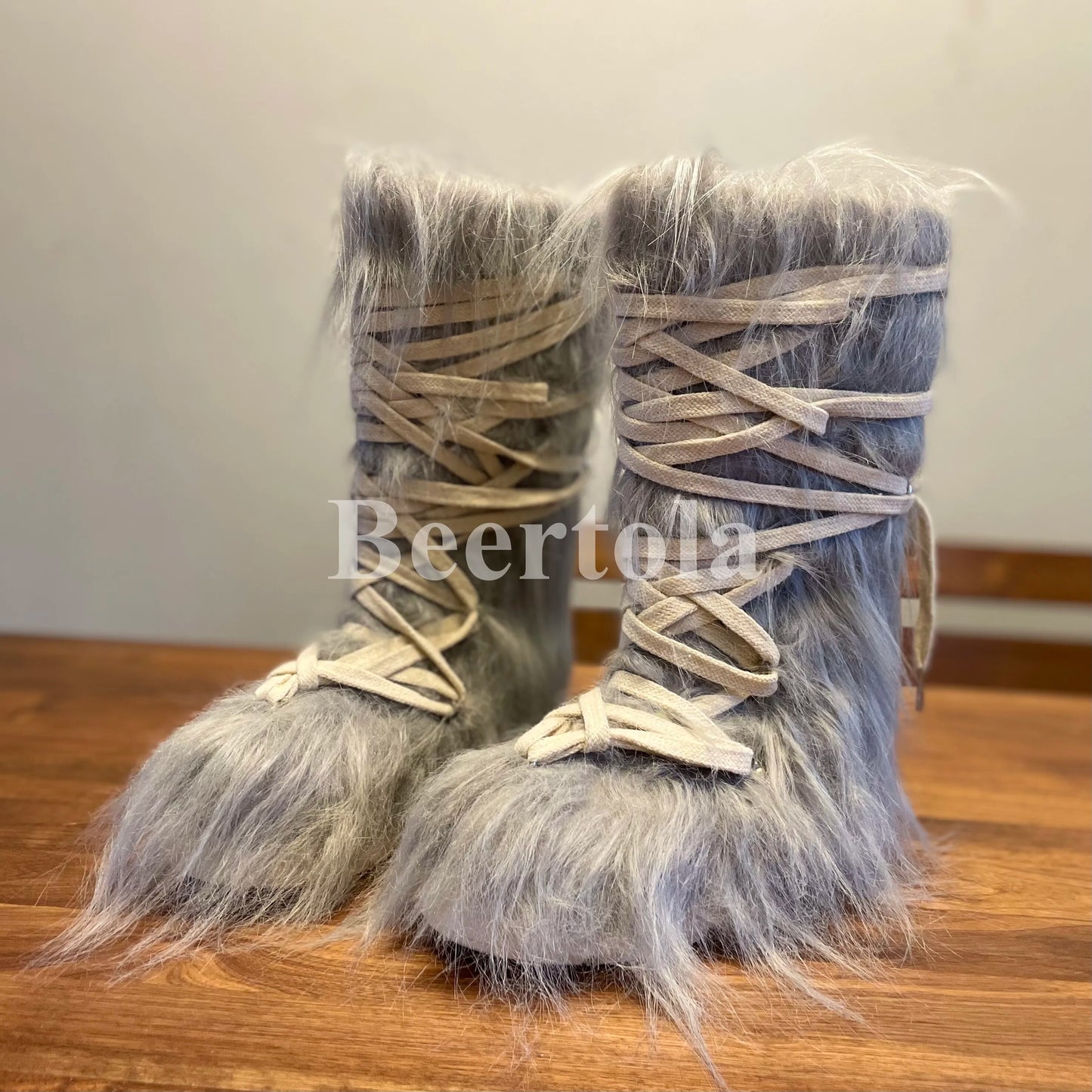 Woman Man Thick Sole Fur Mid-Calf Snow Boots Winter Warm Cross Strap Lace Up