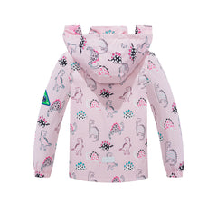 Girls Dinosaur Printing Rain Jacket For Kids Waterproof Coat With Removable Hood Lightweight Hooded Mesh Lined Raincoats Windbre