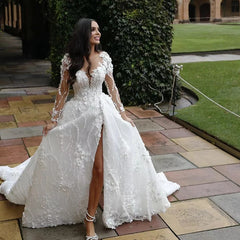 Chiffon Princess Ball Gown O-neck Full Sleeve Elegant Bride Dresses