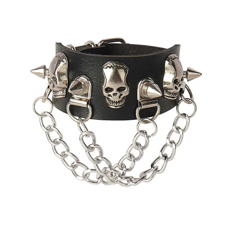 2022 New PU Leather Bracelet Punk Bracelet Adjustable Skull Goth Cuff Bracelet Gothic Rivet Buckle Wristband for Men Women