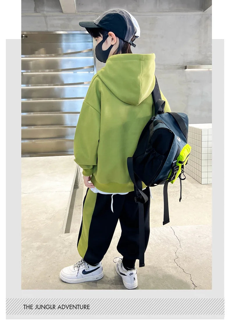 Children Boy Hooded Clothes Set Letter Printed Hoodies Sweatshirts Top and Pants 2 Pieces Suit Teenage Girls Tracksuits