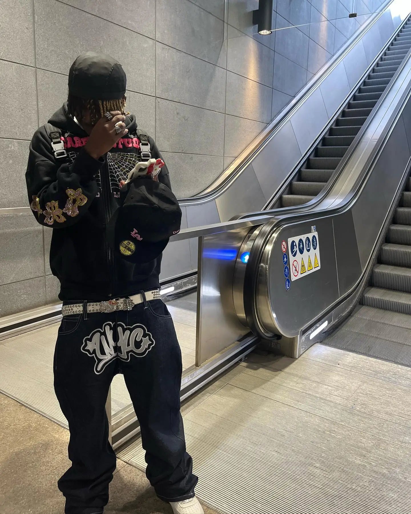 Y2K men Jeans streetwear  Printed Letter Black Vintage Pants