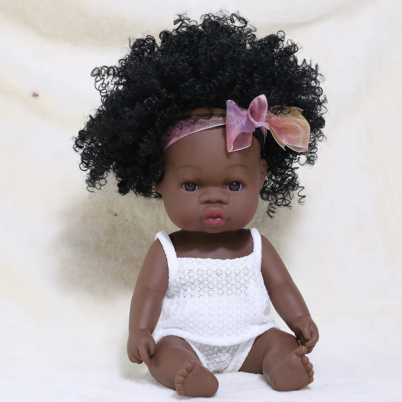 14inch Full Body Vinyl Bebe Reborn Dolls Soft Lifelike Baby Toys American Reborn Black Baby Doll Vinyl Baby Doll Toys Girls Boys