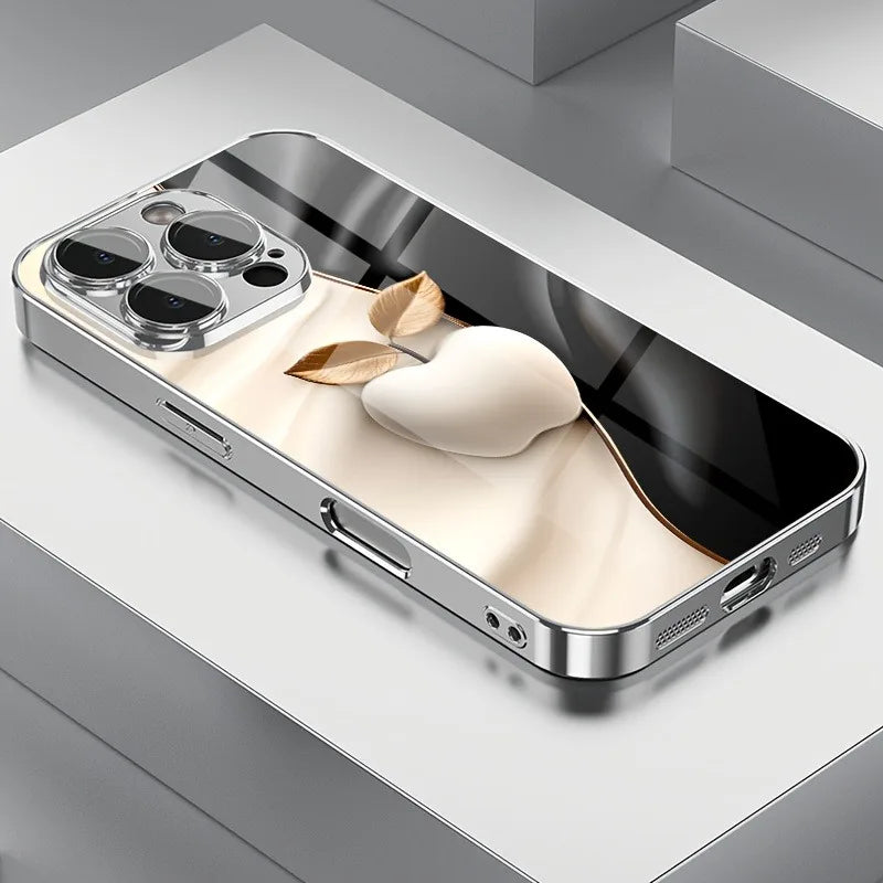 Metal Technology For Apple Pattern Tempered Glass Electroplated Case For iPhone 17 16 Pro Max 15 14 Plus 13 12 16E 17 Air Cover