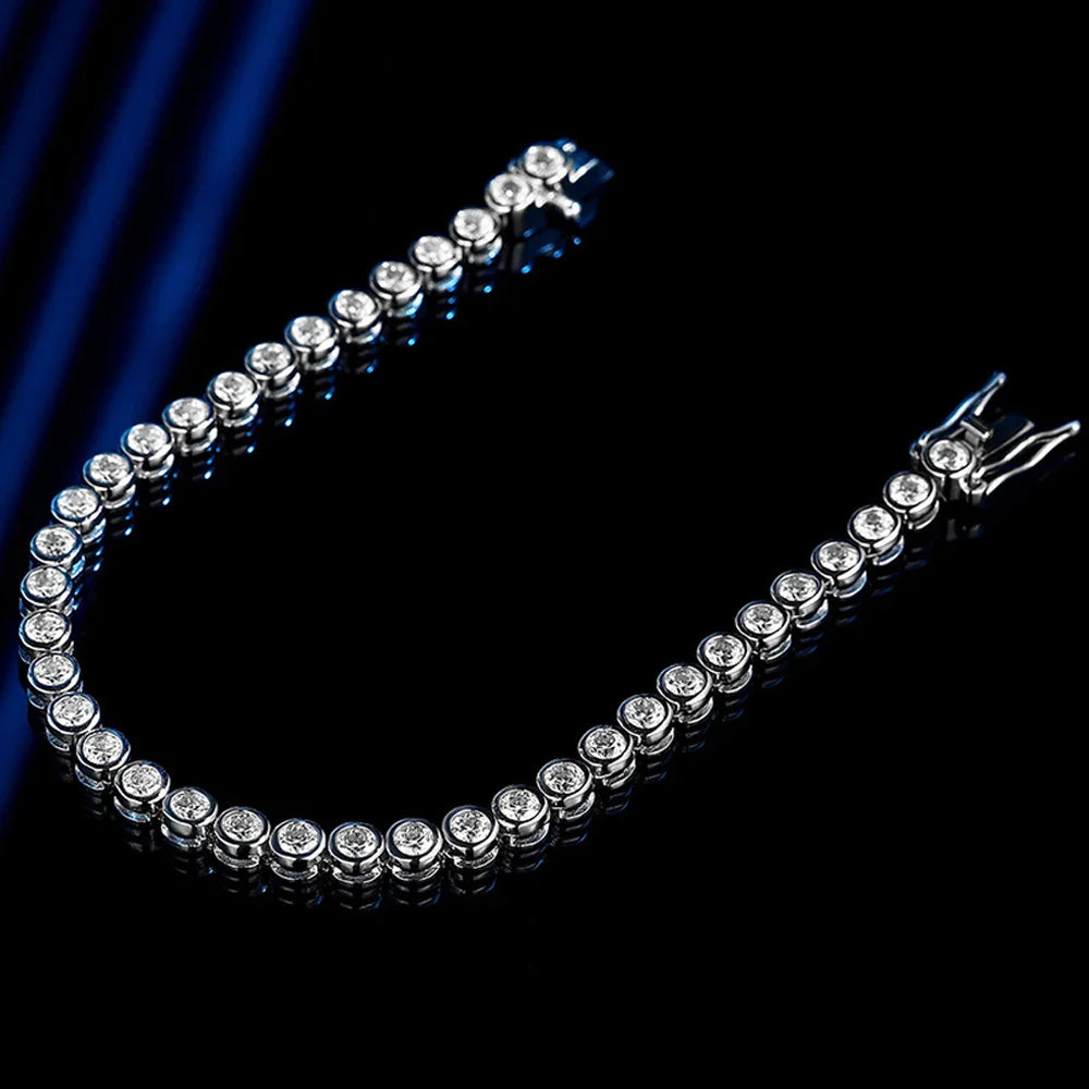 KNOBSPIN D VVS1 Round Moissanite Tennis Bracelet Original s925 Sterling Silver Plated 18k Gold with GRA Bracelets for Women Man