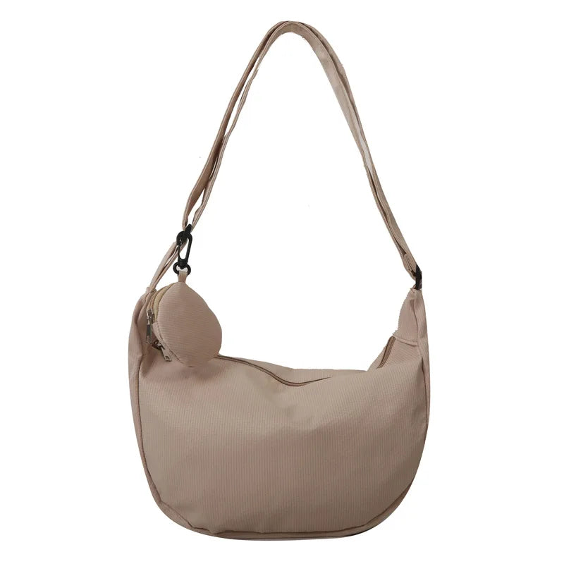 Women's Canvas Shoulder Bag Large Capacity Crossbody Chest Bag Casual Half Moon