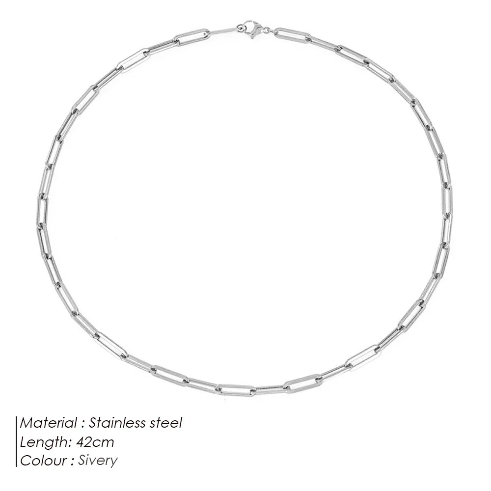 eManco  Hot Fashion Paperclip Link Chain Women Necklace Stainless Steel Gold Color Chain Necklace For Women Men Jewelry Gift