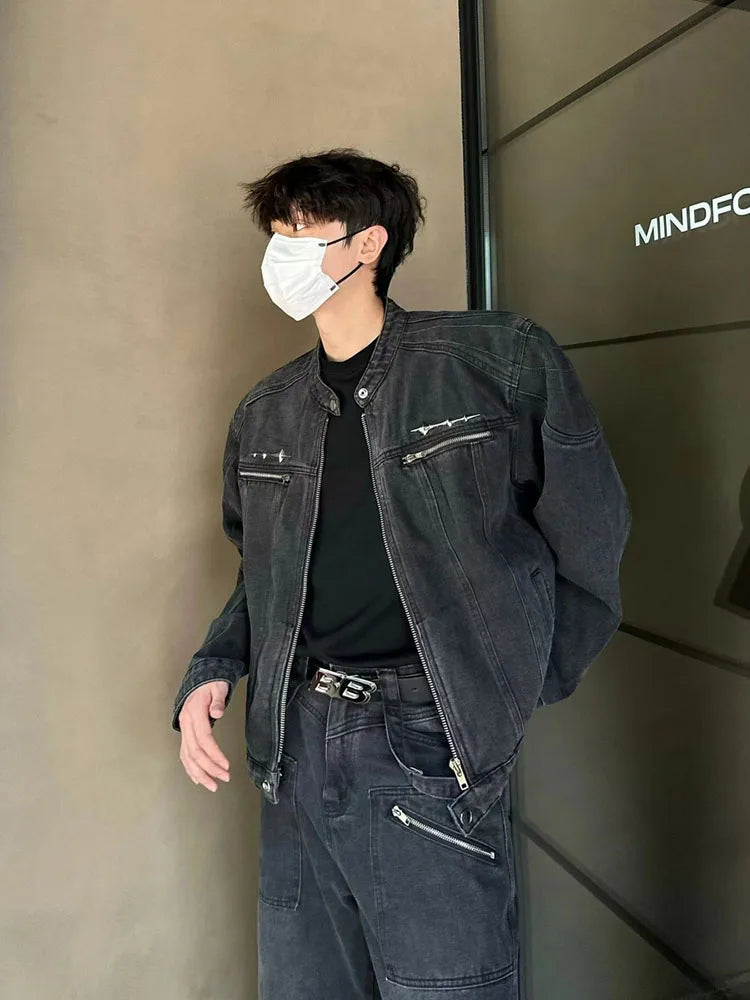 Denim Jacket Men Women Vintage Washed Cropped Cowboy Coat High-street Coats