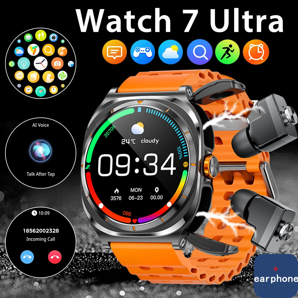 2025 New 6ATM Waterproof Smart Watch Men Outdoor SmartWatch GPS earphone Compass Heart rate LED  Bluetooth Call Sports Gift
