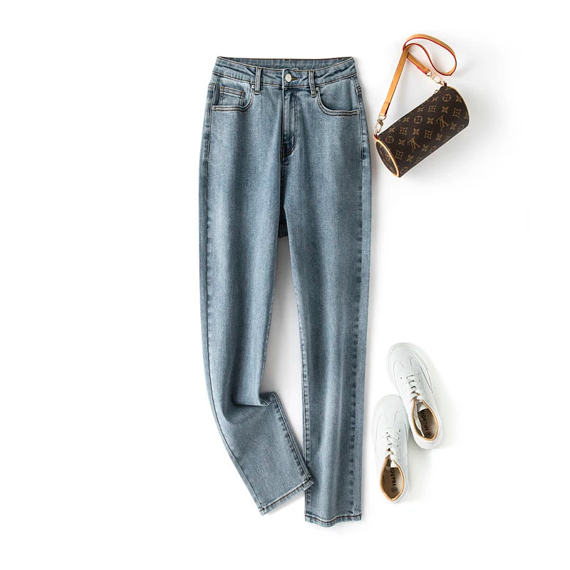 Plus Size Women Jeans Autumn Dark Blue 175cm Tall Stretchy  Denim Pant