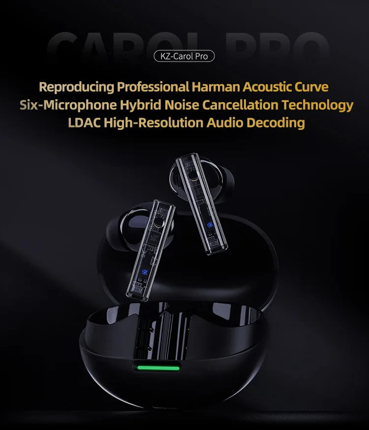 KZ Carol Pro TWS Bluetooth Earbuds True Wireless Active Noise Reduction 6 Mics Waterproof Earplugs LDAC SBC Audio