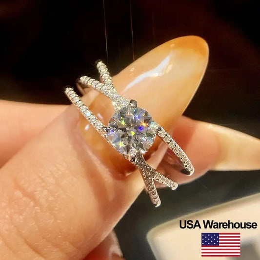 S925 Sterling Silver Elegant Round 1CT Moissanite Diamond Pledge Love Rings for Women Engagement Wedding Luxury Fine Jewelry