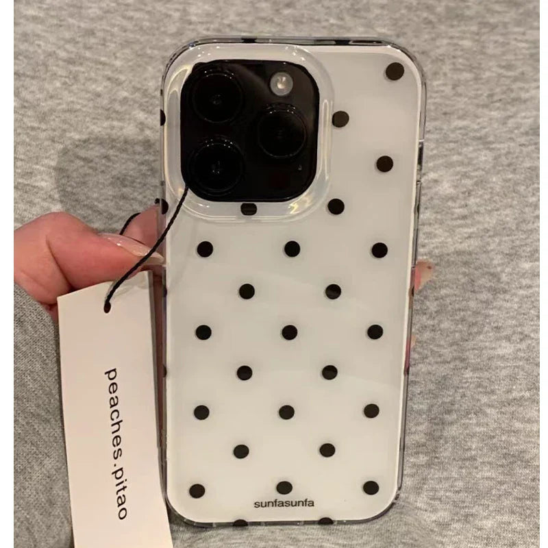 Minimalist Black White Polka Dot Phone Case For iPhone 17 Air 16 Pro Max 15 14 Plus 13 12 Mini 11 Shockproof Silicone Back Cover