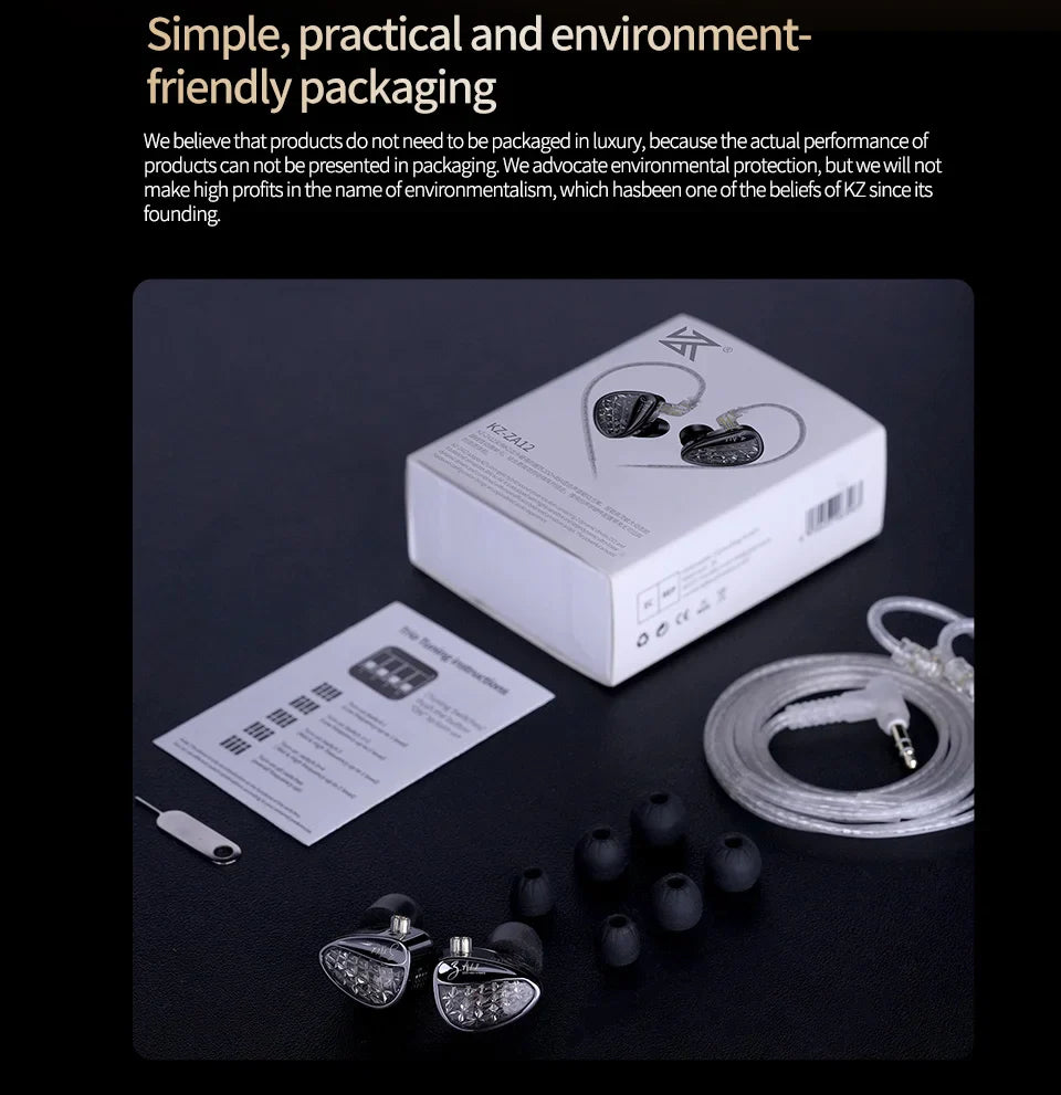 KZ ZA12 2DD+4BA Hybrid IEM Headphones Wired InEar Monitor Hifi Adjustable Tuning Earphones Sports Noise Cancellin Gaming Headset