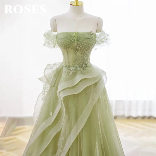 Homecoming Dresses: Green Prom Dress Appliques Tulle Celebrity Dresses
