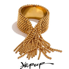 Statement Stainless Steel Chain Tassel Finger Ring Adjustable 18K PVD Plated