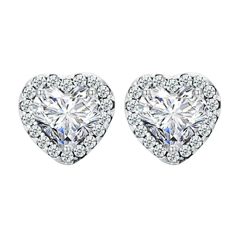 BAMOER Gold Plated Halo CZ Stud Earrings 925 Sterling Silver Hypoallergenic Classic Elegant Heart Earrings Jewellry BSE894