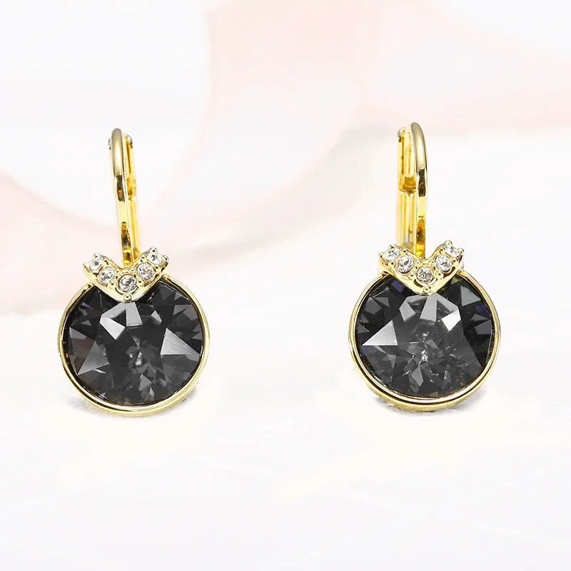 Bella V Drop Earring for Women Christmas Birthday Genuine Crystals from Austria Round Cut Dangle Silver Color Pierced Jewelry