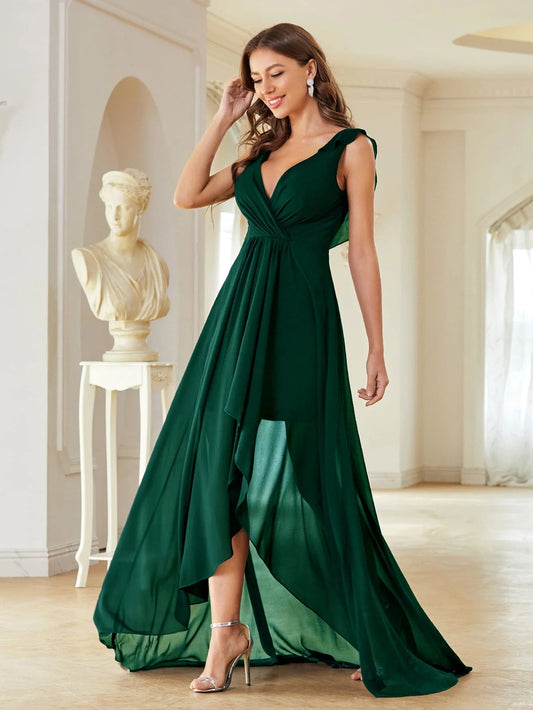 Homecoming Dresses: Surplice Front Ruffle Trim Prom Dress