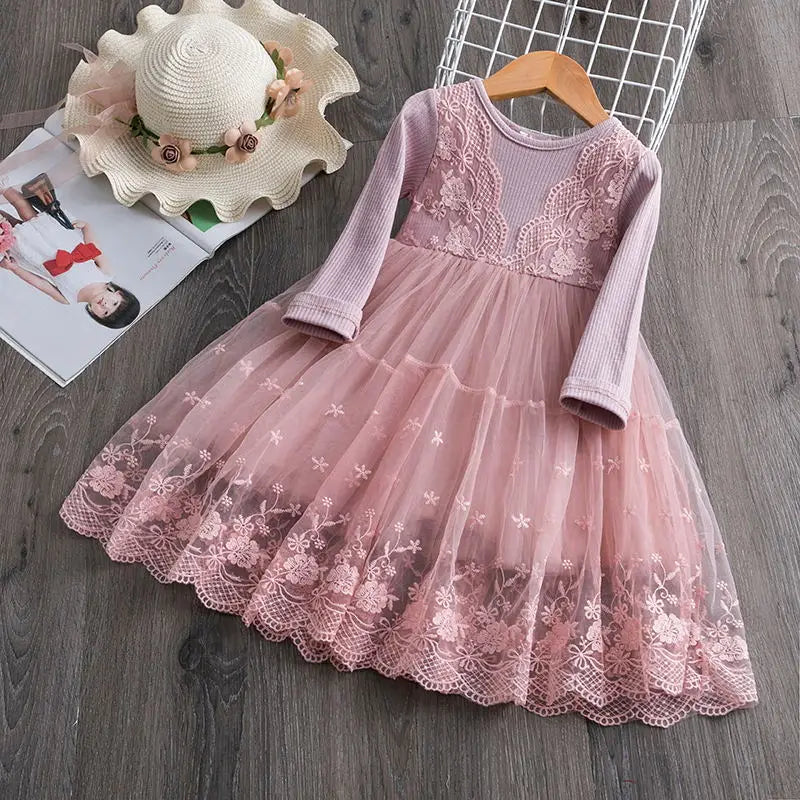 Kids Dresses For Girls Flower Lace Tulle Dress Wedding Little Girl Ceremony Party