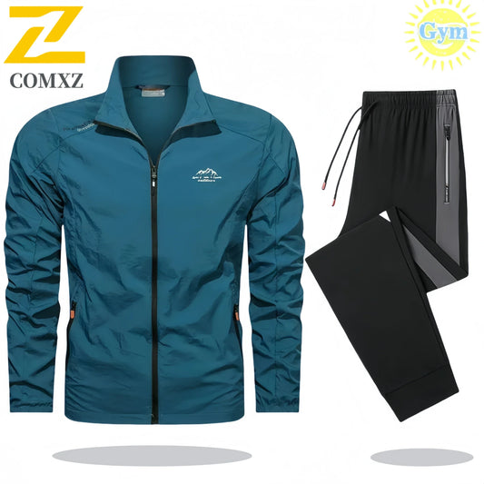 Mens Tracksuit Spring Summer Sportswear 2 Piece Sets Sports Suit Sunscreen Jacket+Pant Running Set Men Fishing Jogger Sweats Set