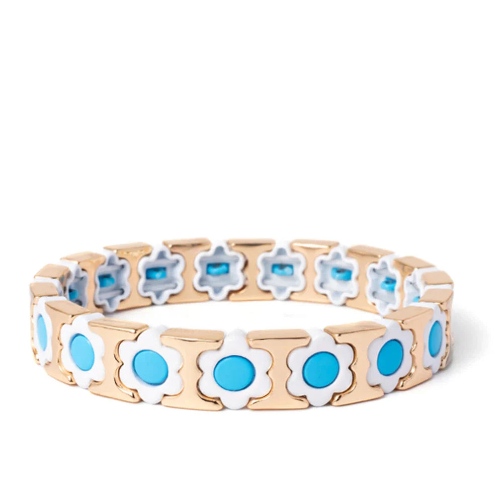 New Design Colorful Flower Charms Bangle For Women Handmade Bohemian Elastic Flower Bracelets Metal Beads Jewelry