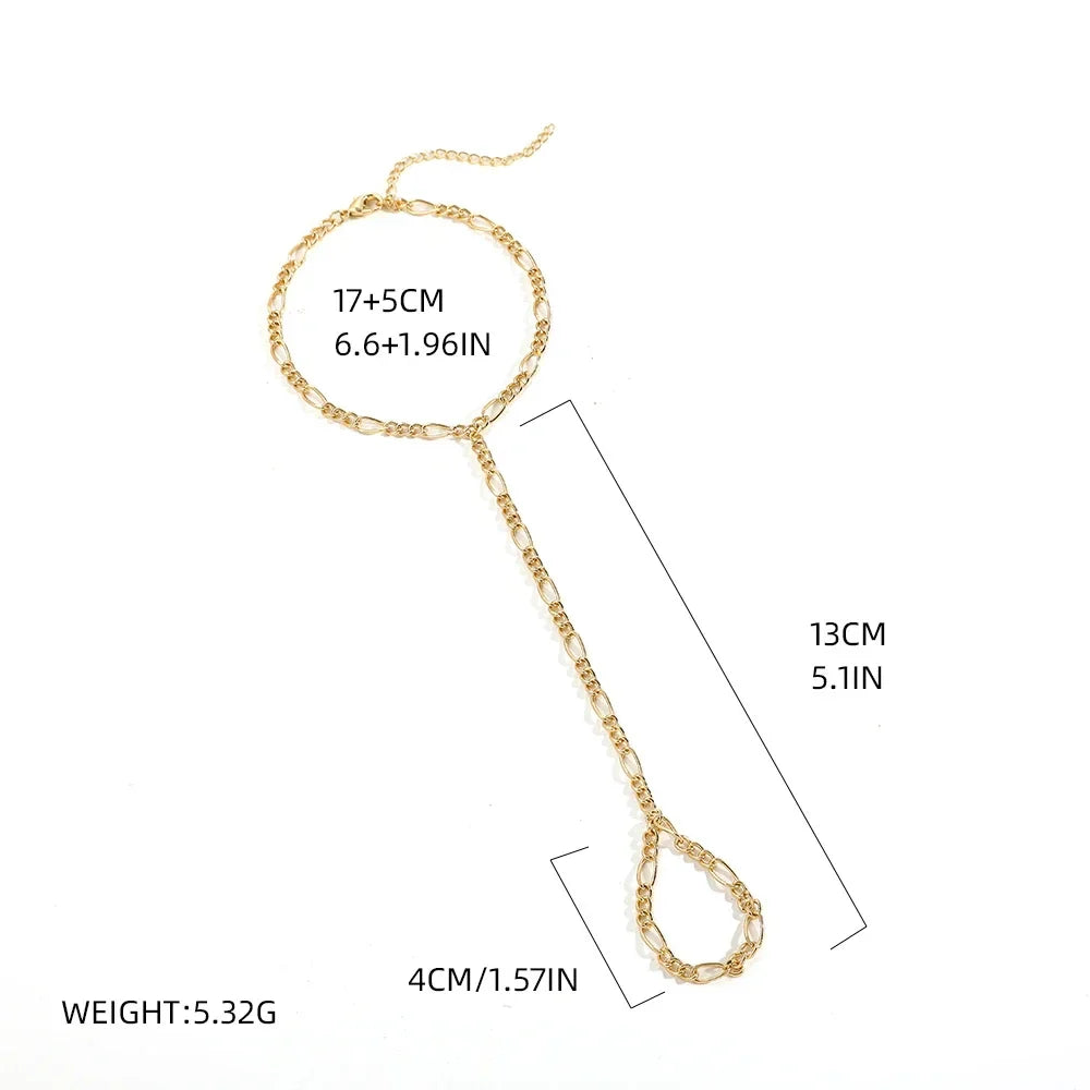 Dainty Hand Chain Bracelet Ring Gold Plated Handmade Link Chains Connecting Harness Bracelets Hand Jewelry for Women Trendy Gift