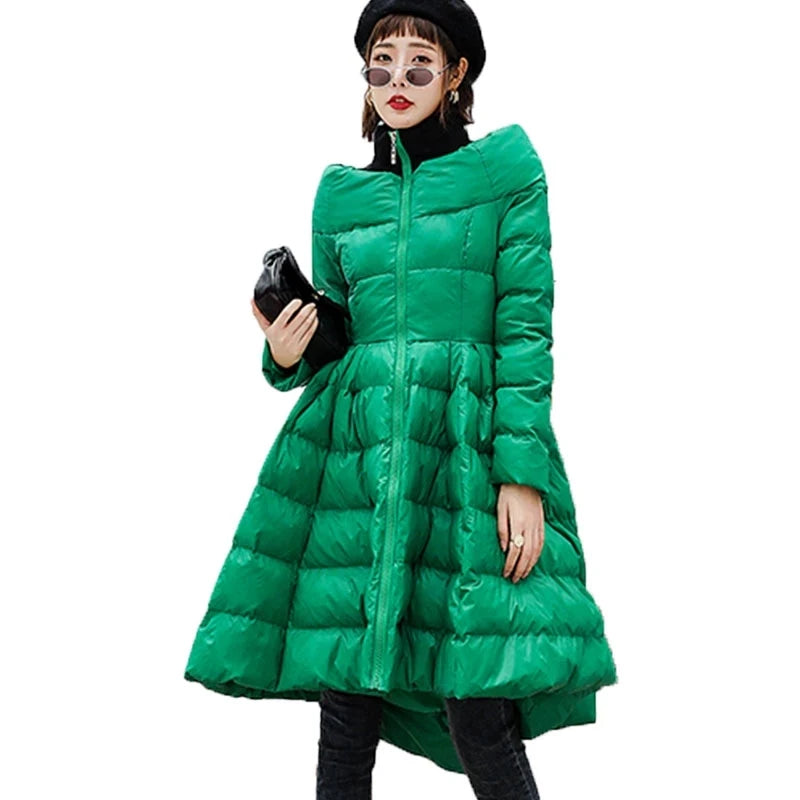 Thick Cotton Jacket For Women Stand Collar Long Sleeve Patchwork Ruffles