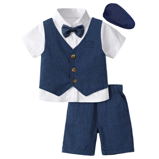 Kids Boy Clothes Set Formal Wedding Outfit Birthday Suit Little Gentleman Clothing Toddler Outfits with Beret Hat