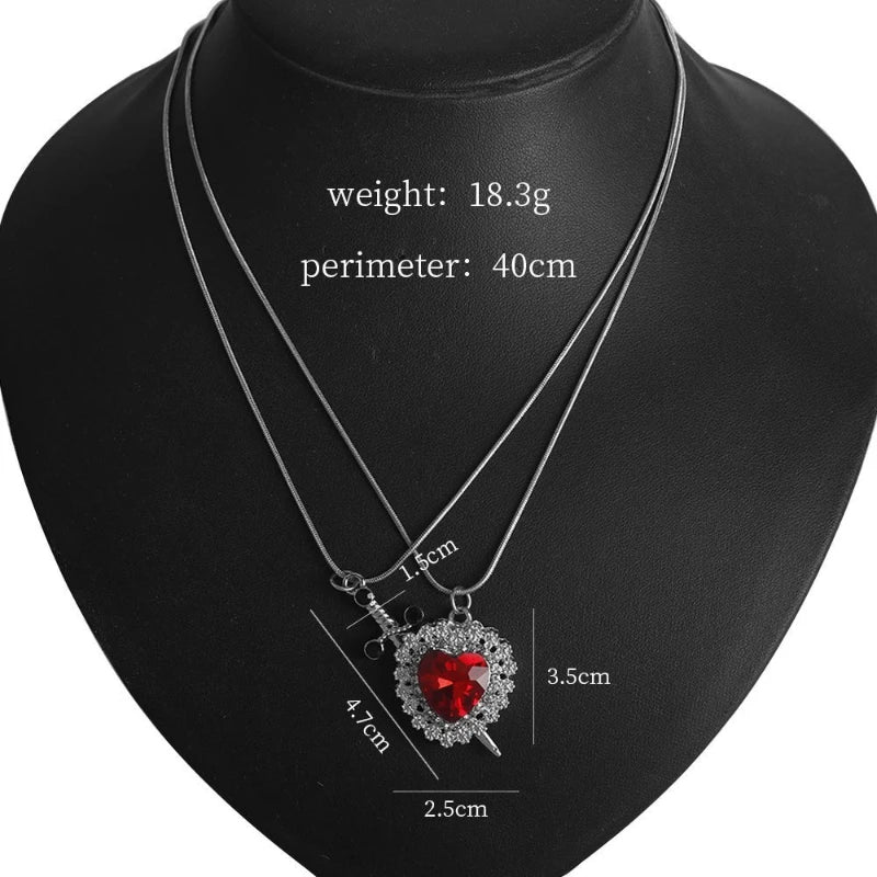 The Snow White Couple Necklace Heart and Sword Pendant Necklace for Women Romantic Valentine's Day Jewelry Gifts Accessories