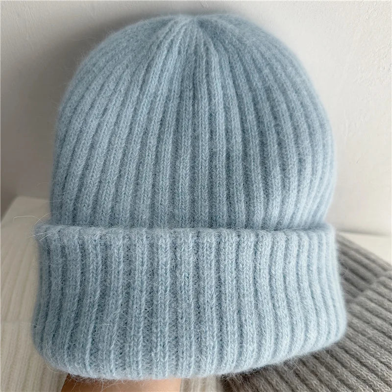 Winter Dome Brimless Casual Hat Warm Rabbit Fur Knit Hat women's double-layer Thick Wool Hat Casual Hat Toe Cap Cold Hat 4m868