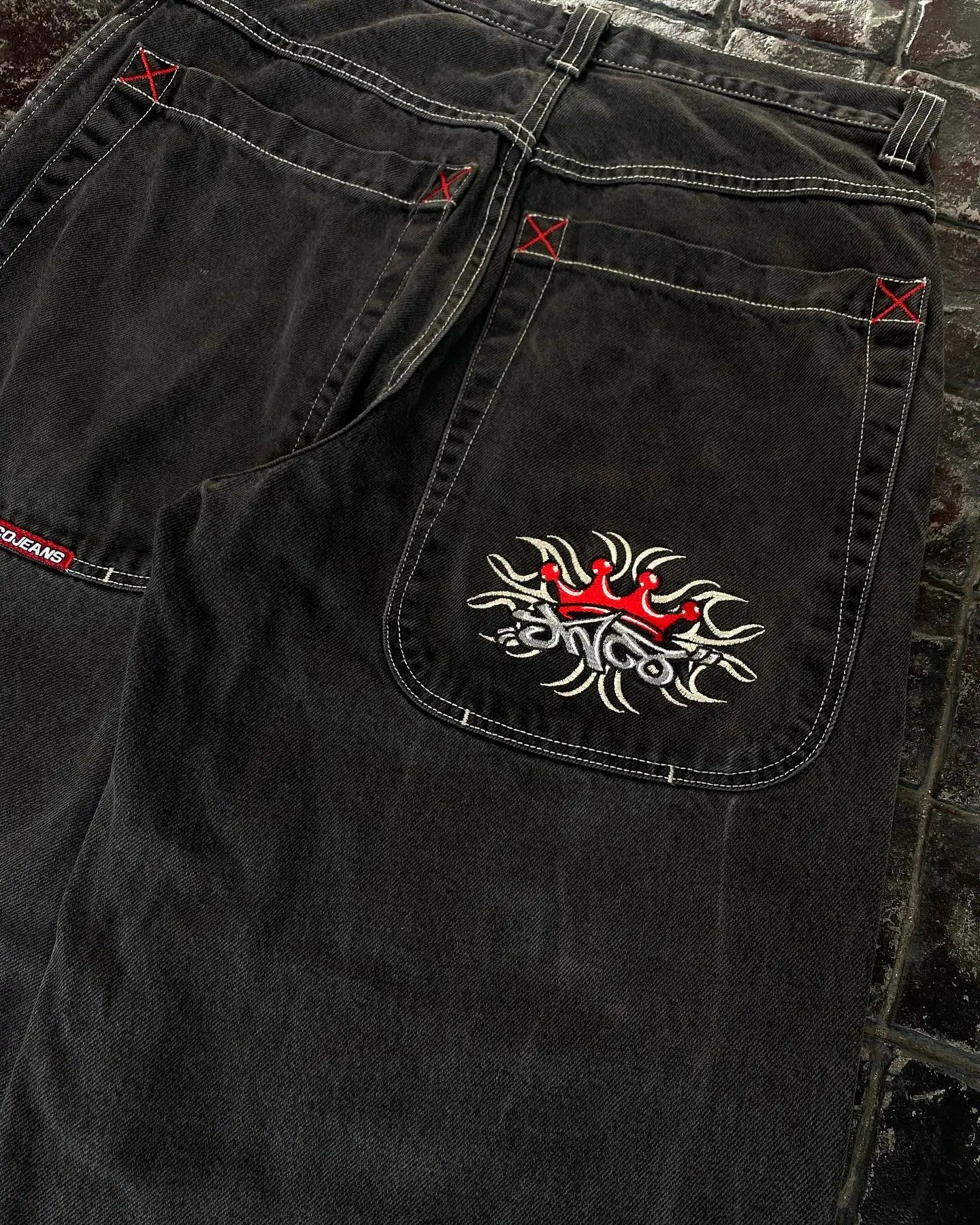 Y2k Baggy Jeans Hip Hop Pattern Print Oversized Wide Leg Jeans Vintage Denim
