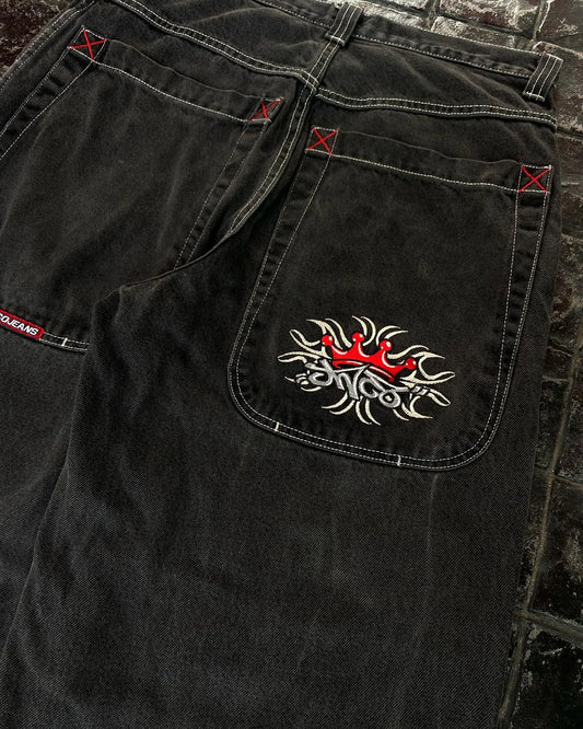 Y2k Baggy Jeans Hip Hop Pattern Print Oversized Wide Leg Jeans Vintage Denim