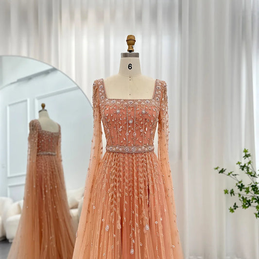 Evening wear Dresses: Evening Dresses for Women Wedding Square Neck Cap Sleeves