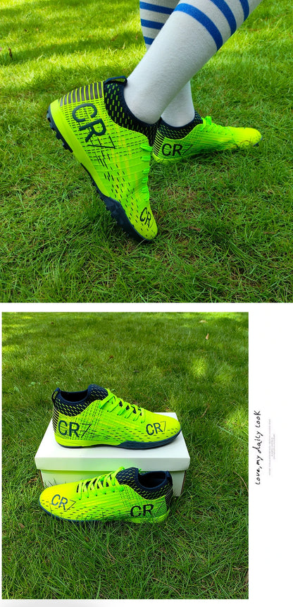 Men Soccer Shoes Turf Indoor Long Spikes High Ankle Football Field Boots