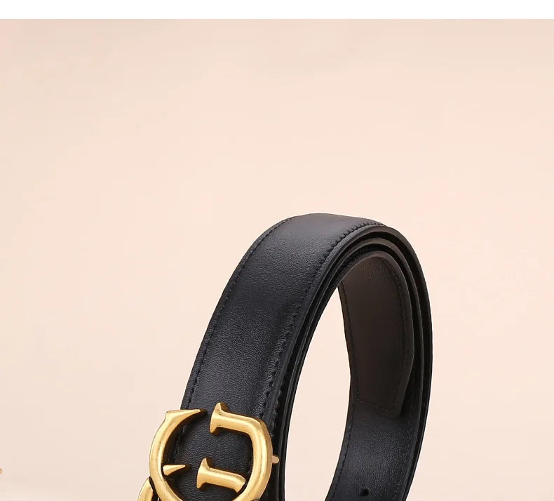Women's leather belt with smooth buckle; simple and fashionable business belt for men; versatile belt for trousers