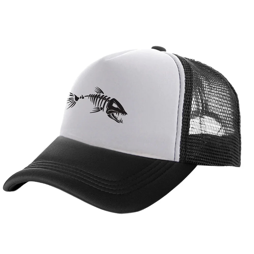 Fishbone Trucker Cap Men Fishing Skeleton Fish Bone Baseball Caps Unisex Mesh Net Hats MZ-496