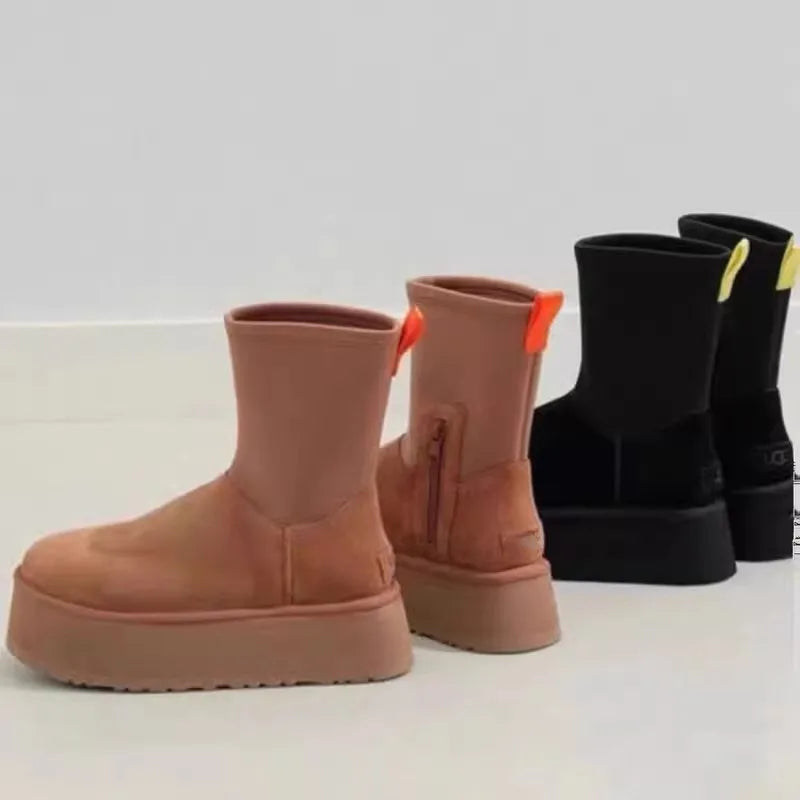 Cotton Boots Snow Warm Women Flats Platform Shoes Winter Chelsea Boots
