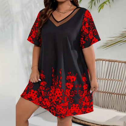 Plus Size Dress for Women Clothing 2024 Summer Large Size Short Sleeve Vacation Beach Sundress Slim Oversized Female Clothing