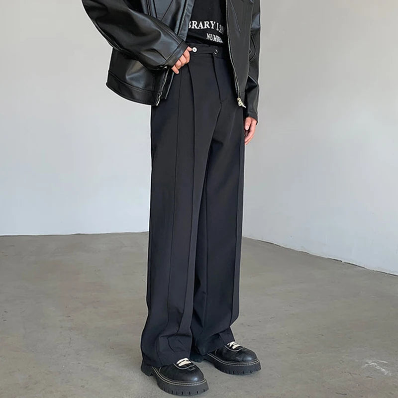 Men Causal Wide Leg Suit Pants Fashion Men's Straight Trousers