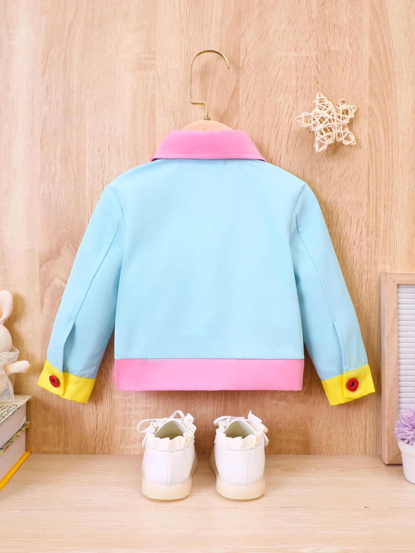 Autumn And Winter Girls  Boys  Coat Round Neck Polo Long Sleeve Button Panel Multi Element Fashion And Warm Infant Toddler Coat